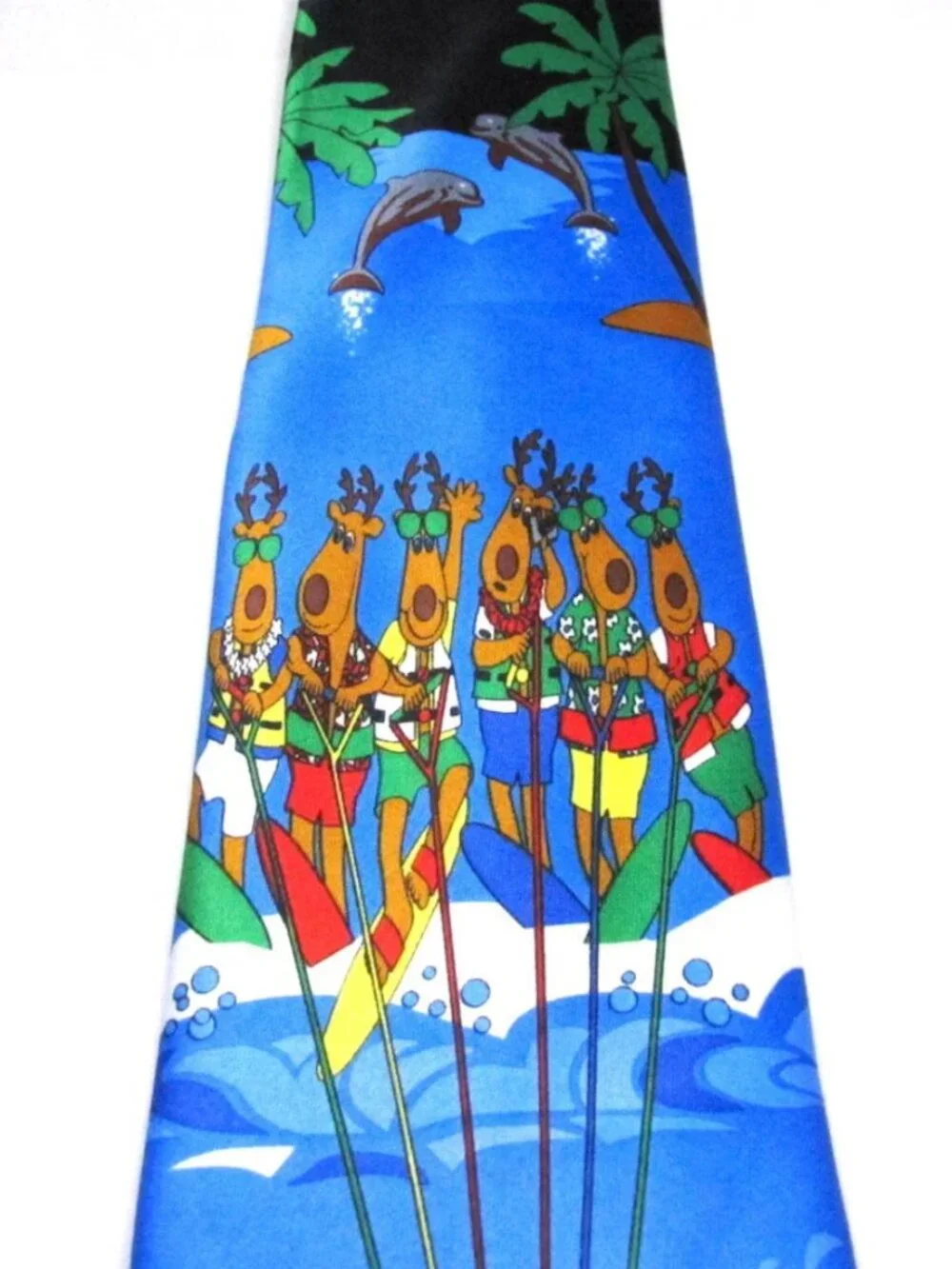 Hallmark Christmas Men's Tie Blue Speedboat Santa Skiing Reindeer Holiday